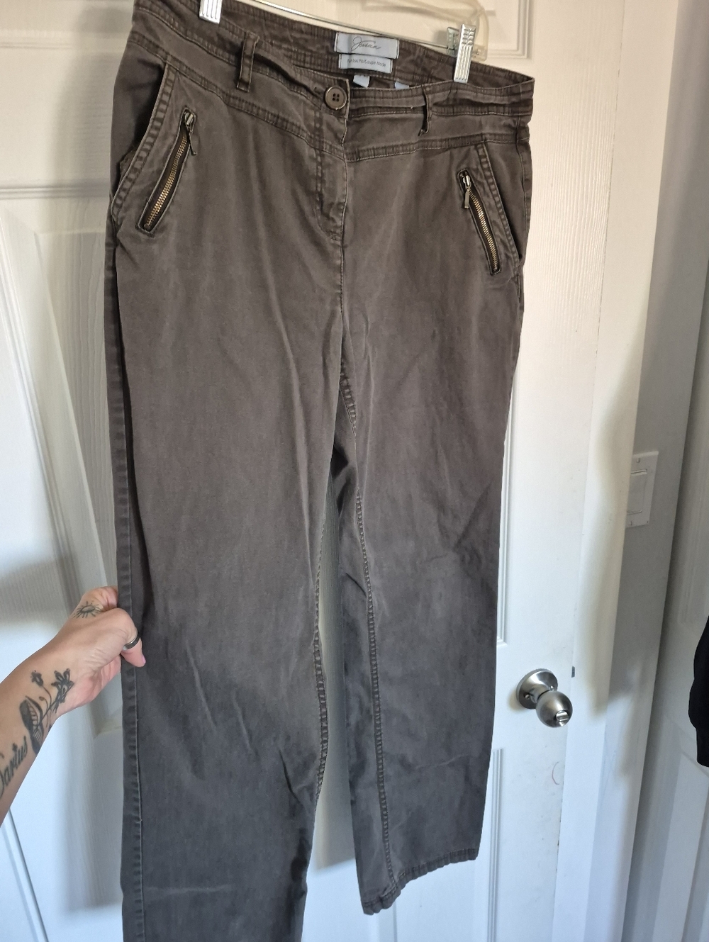 Jessica Casual Zipper Cotton Pants in Taupe